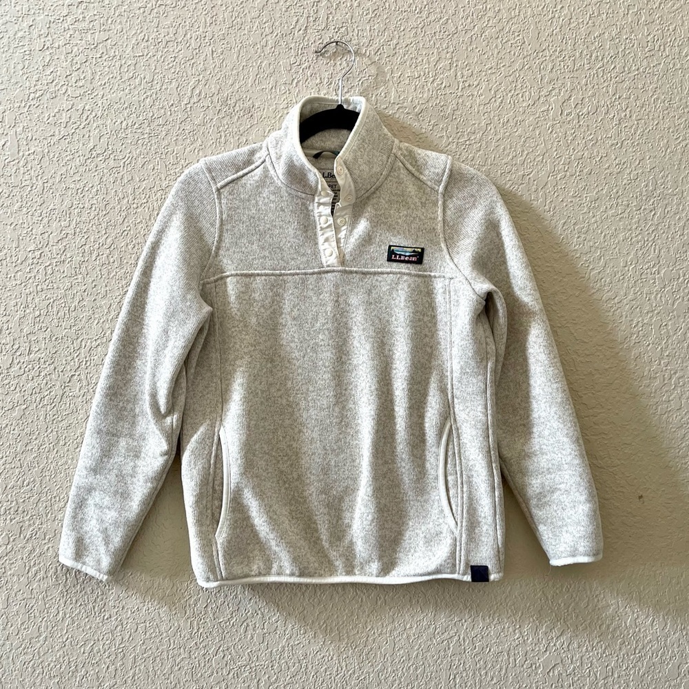 L. L. Bean Sweater Fleece Pullover Top Snap Button Casual Cozy Outdoor Cream XSP - Picture 2 of 13